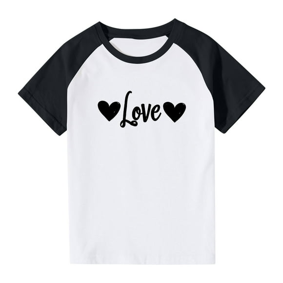 Frnrwgo Short Sleeve Boys Girls Shirts Black Cute Heart Grpahic Raglan Short Sleeve Tee Tops 3-14 Years