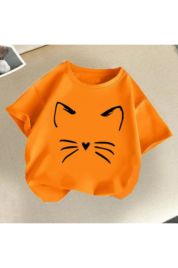 Short Sleeve Shirts for Boys Girls Orange Kids Summer Casual Daily Shirt Fashionable Graphic Tops Tee 2-14