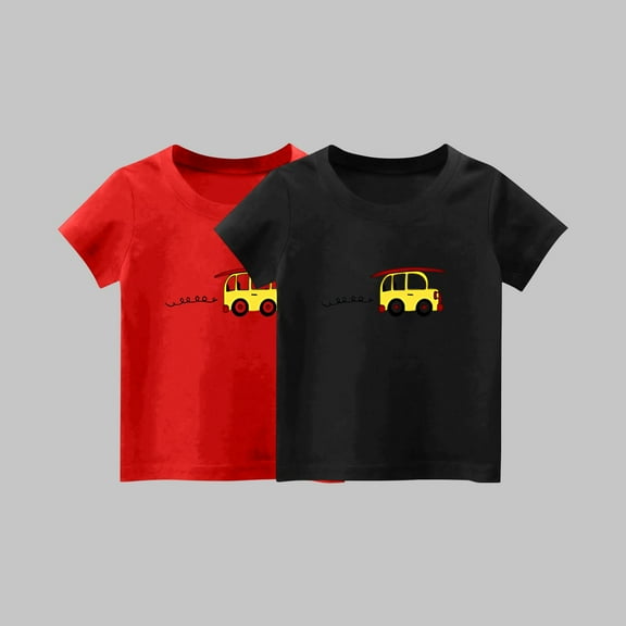 Frwgonr Short Sleeve Shirts for Boys Girls Red 2-Pack Cute Graphic Tee Tops Kids Summer School Outfit Clothes 1-14 Years
