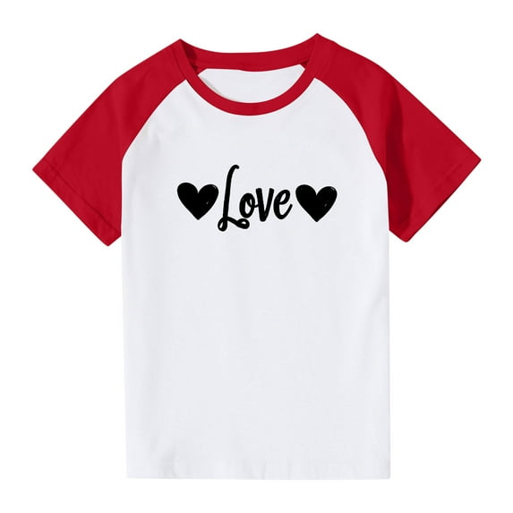 Frnrwgo Short Sleeve Shirts for Boys Girls Red Cute Heart Grpahic Raglan Short Sleeve Tee Tops 3-14 Years