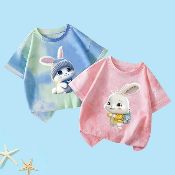 Frwgonr Short Sleeve Uniform Shirts for Boys Girls Hot Pink 2-Pack Tie Dye T-Shirt Soft Casual Tops for Kids 1-12 Years