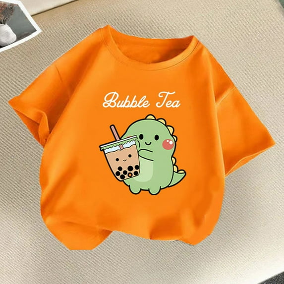 Frwgonr Short Sleeve Uniform Shirts for Boys Girls Orange Kids Summer Casual Daily Shirt Fashionable Graphic Tops Tee 2-14 Years