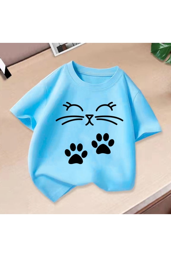 Short Sleeve Uniform Shirts for Boys Girls Sky Blue Kids Summer Casual Daily Shirt Fashionable Graphic Tops Tee 2-14 Years