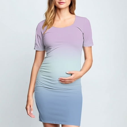 Frwgonr Summer Maternity Dress Light Blue Maternity Short Sleeve Dress Mama Baby Shower Pregnancy Dress S-XL
