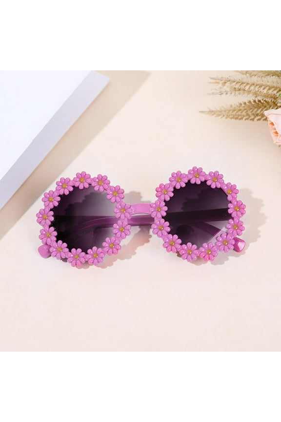Sunglasses for Kids Round Flower Cute Glasses UV Protection Children Girl Boy Purple, Size 2T-12