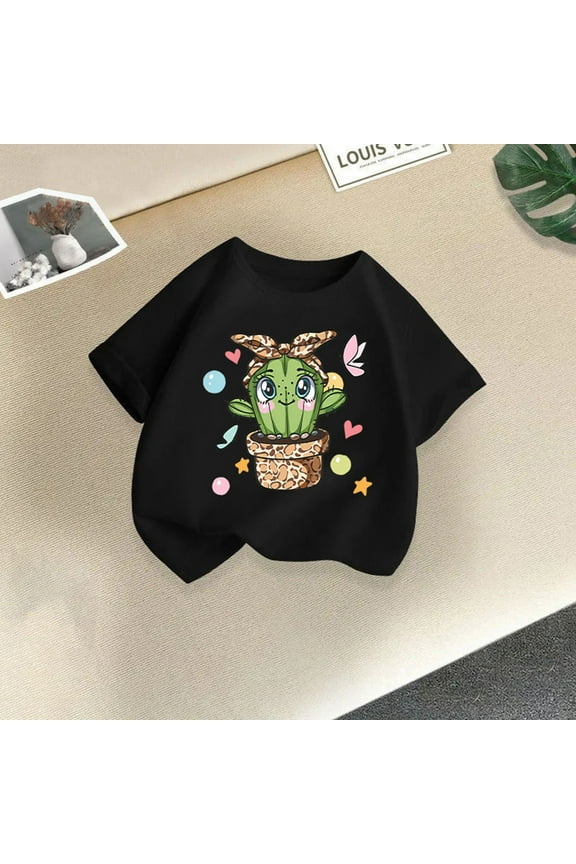 T Shirts for Boys Girls Black Cute Graphic T-Shirt Soft Casual Tops for Kids 2T-13