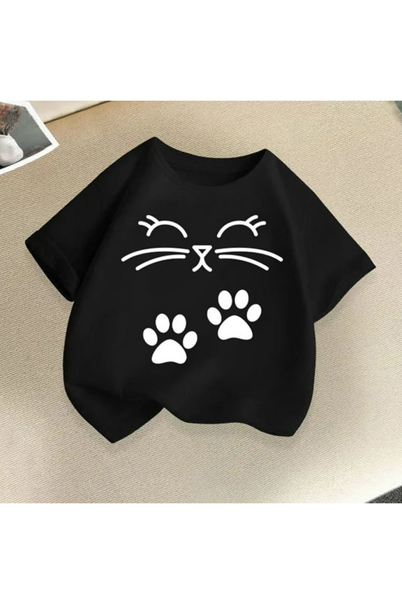 T-Shirts for Boys Girls Black Kids Summer Casual Daily Shirt Fashionable Graphic Tops Tee 2-14 Years