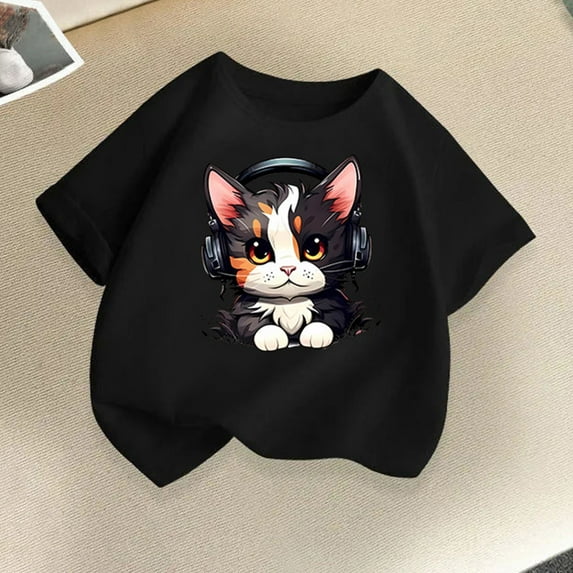 Frwgonr T Shirts for Boys Girls Black Kids Summer Casual Daily Shirt Fashionable Graphic Tops Tee 2T-14