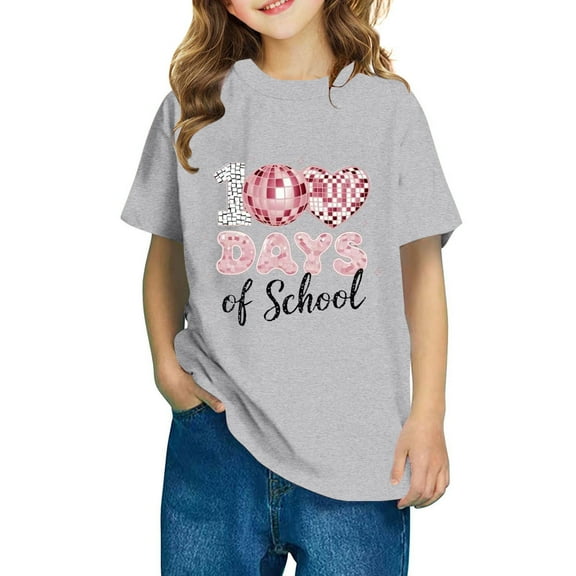 Frwgonr T-Shirts for Boys Girls Gray Kids 100th Day of School T-Shirt Celebration Top 3-14