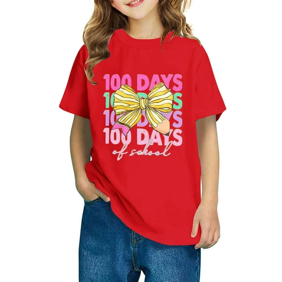 Frwgonr T Shirts for Boys Girls Red Kids 100th Day of School T-Shirt Celebration Top 3-14