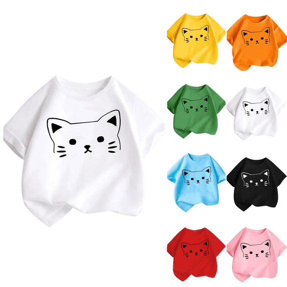 Frnrwgo White T-Shirts for Boys Girls Kids Cotton Short Sleeve Cute Print Round Neck Casual Daily
