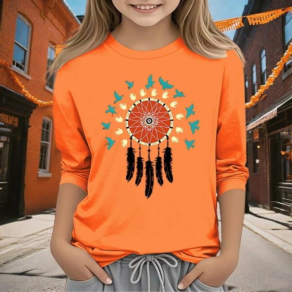 Frnrwgo T-Shirts for Girls Orange Kids Boys Summer Fall Crewneck T-Shirts Fashion Tops Tees Size 3T-12