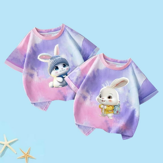 Frwgonr Toddler Boys Girls Short Sleeve Shirts Blue 2-Pack Tie Dye T-Shirt Soft Casual Tops for Kids 1-12 Years