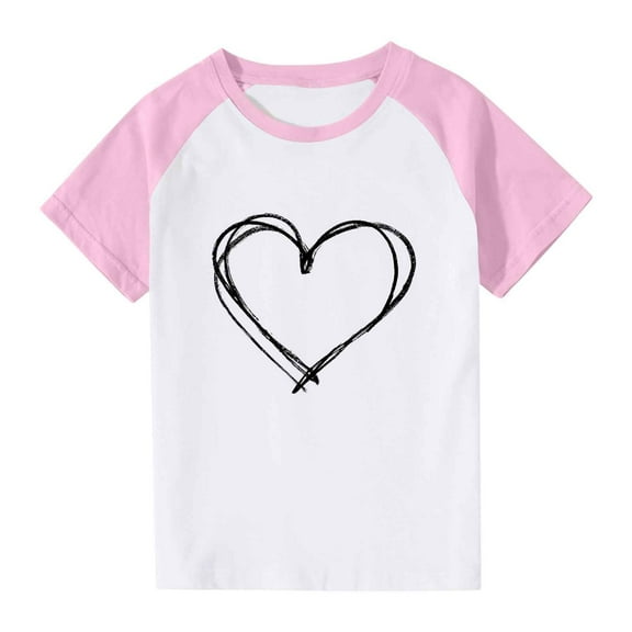 Frwgonr Toddler Boys Girls Tshirts Pink Cute Heart Grpahic Raglan Short Sleeve Tee Tops 3T-14