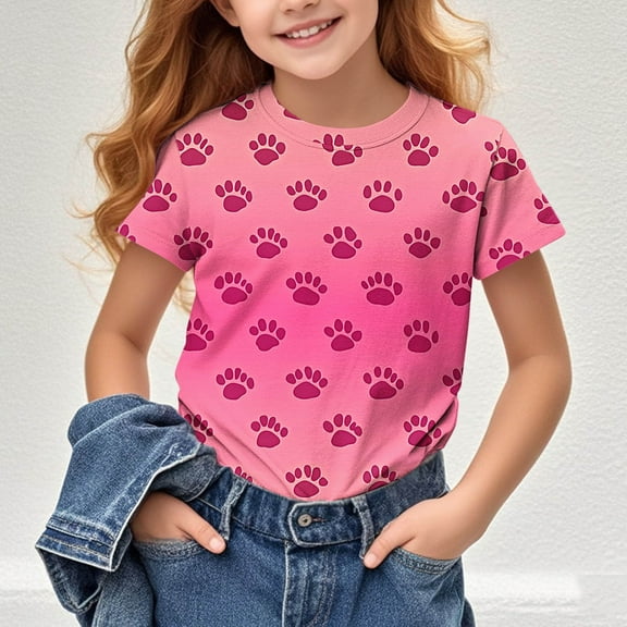 Frwgonr Toddler Girl T-Shirts Kids Summer Crewneck Short Sleeve Fashion Casual School Tops Tees Red, Size 3-14 Years