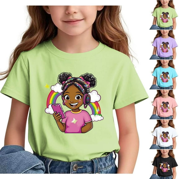 Frwgonr Toddler Girl T-Shirts Short Sleeve Girls Casual Shirts Graphic Tops Back of School Clothes Black, Size 3-15 Years