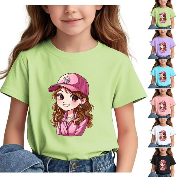 Frwgonr Toddler Girl T-Shirts Short Sleeve Girls Casual Shirts Graphic Tops Back of School Clothes Pink, Size 3-15 Years