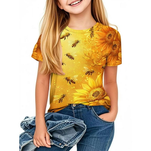 Frwgonr Toddler Girl T-Shirts Short Sleeve Girls Shirts Graphic Tops Going Out Clothes Yellow, Size 3-12 Years