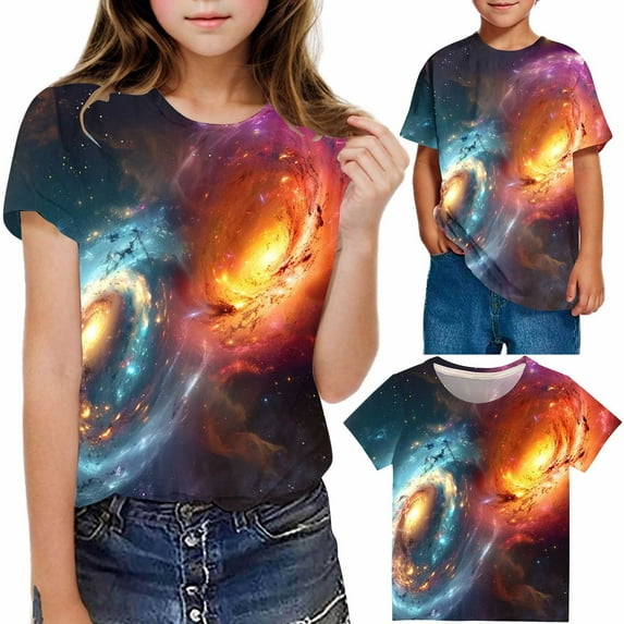 Frwgonr Toddler Girl T-Shirts Soft Space Tees Kids Boys Casual Tshirts Clothes Summer Tops Multicolor, Size 3-14 Years