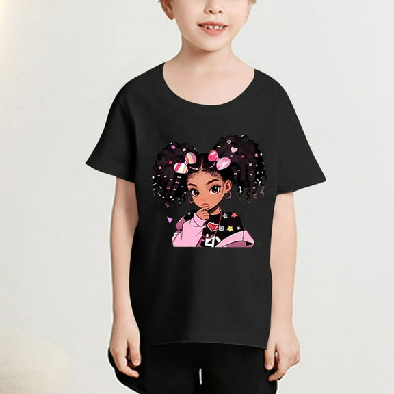 Frwgonr Toddler Girls Short Sleeve T-shirts Short Sleeve Shirts for Girls Kids T-Shirts Tees Summer Tops 3-12 Years, Black