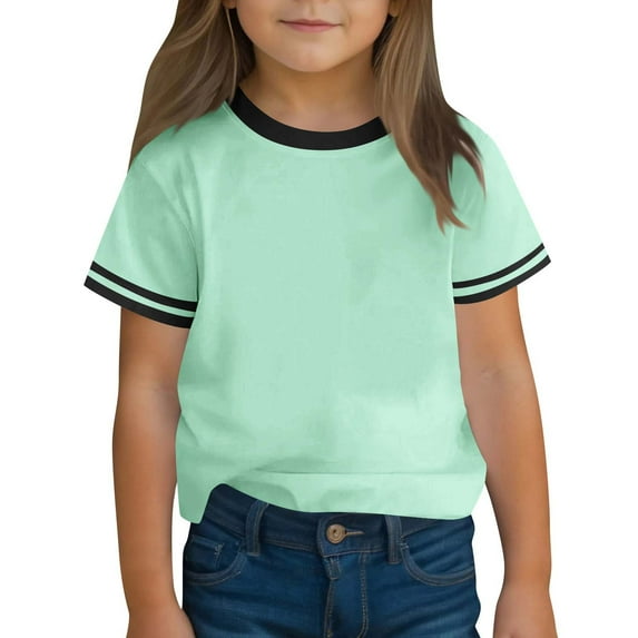 Frwgonr Toddler Girls Short Sleeve T-shirts Short Sleeve T-Shirts Kids Crewneck Tops Cute Fashion Tees 3-14 Years, Mint Green