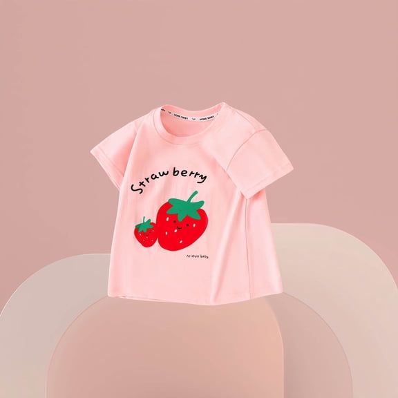 Frwgonr Toddler Girls T-shirts Short Sleeve T-Shirts Kids Crewneck Tops Cute Print Fashion Tees 2-10 Years, Pink