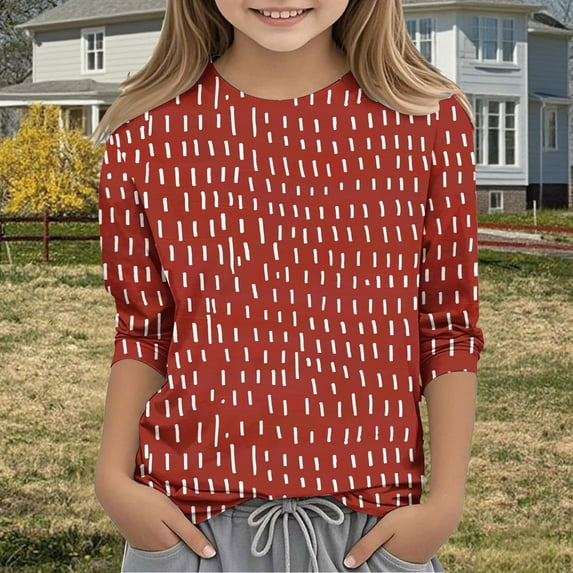 Frwgonr Tshirts for Kids Girls Red Crewneck Dressy Casual Tops Printed Lightweight Loose Cute T Shirts Size 3T-12