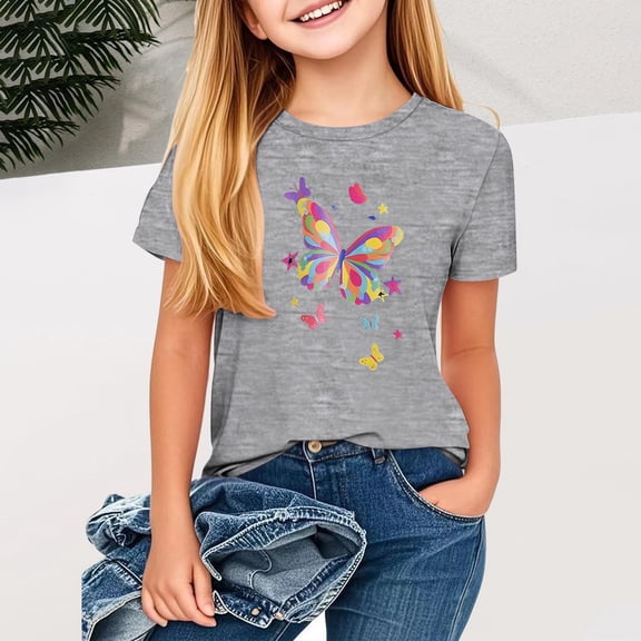 Frwgonr Uniform Shirts for Girls Short Sleeve Shirts for Girls Kids T-Shirts Tees Summer Tops 1-13 Years, Gray