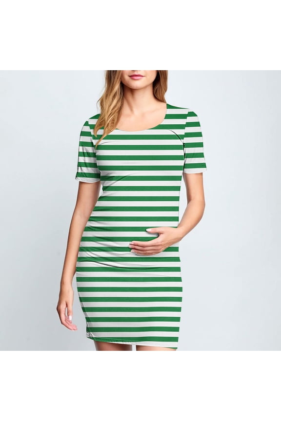 Women's Maternity Dress Green Short Sleeve Bodycon Summer Dress S-XL