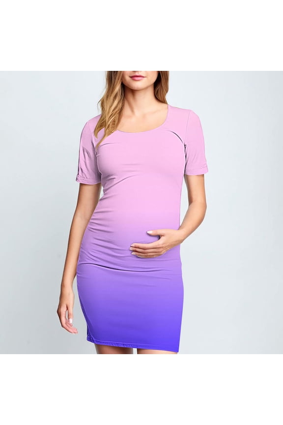 Women's Maternity Dress Multicolor Summer Short Sleeve Maternity Dress Ruched Side Bodycon Causal Baby Shower Dresses S-XL