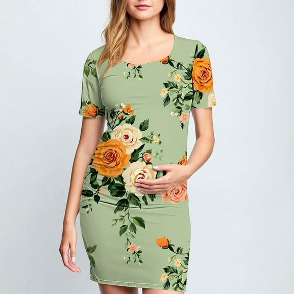 Frwgonr Womens Maternity Dress Multicolor Summer Short Sleeve Sundress Clothes Pregnancy Dresses S-XL