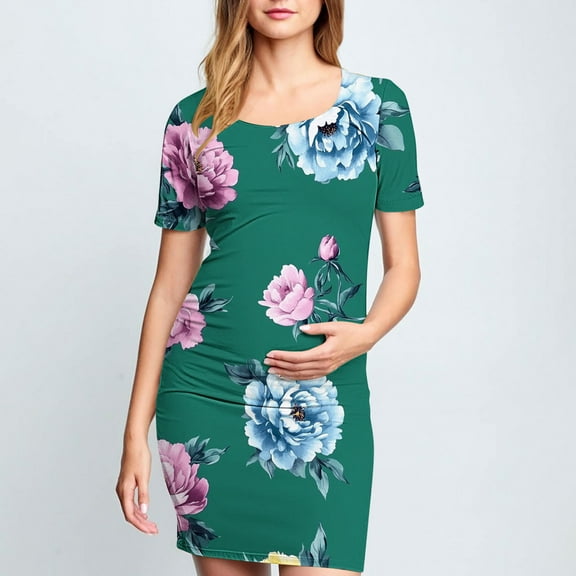 Frwgonr formal Maternity Dress Multicolor Bodycon Ruched Side Dress Casual Short Sleeve Dress for Daily Wearing Or Baby Shower S-XL