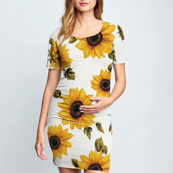 Frwgonr formal Maternity Dress Multicolor Maternity Short Sleeve Dress Mama Baby Shower Pregnancy Dress S-XL