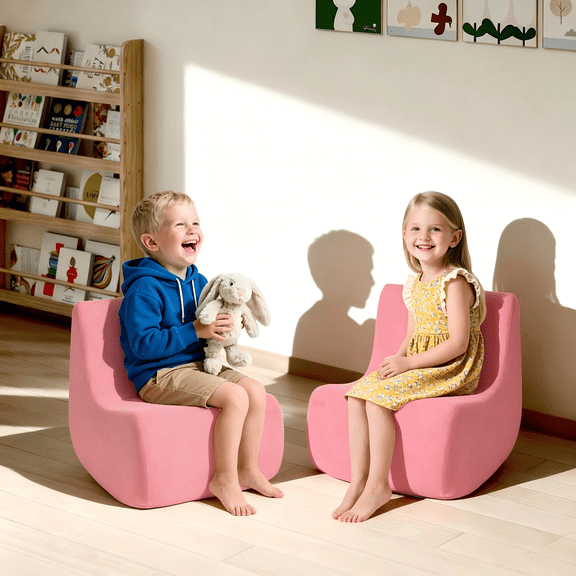 Frxeyaliz Kids Lounge Chair, Toddler Foam Sofa with Curved Backrest, Durable Washable Chenille Material for Children 1-3 Years Indoor Use