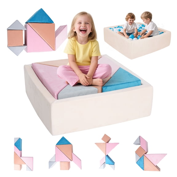 Frxeyaliz Tangram Style Kids Play Couch, Freely Splicable Toddler Sofa for Indoor Use, Creative Convertible Foam Play Sofa to Inspire Kids Imagination, Pink