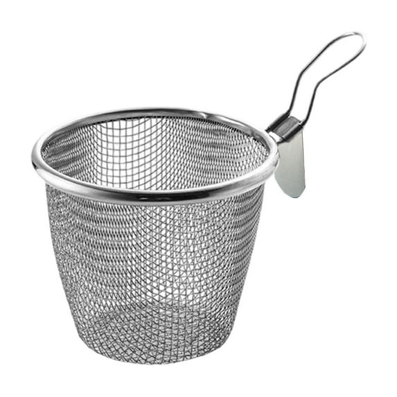 Fry Basket Stainless Steel Fine Wire Mesh Food Colander Strainer Hot Frying Pan Filter Basket Sieve Dryer for Noodle Dumplings Kitchen Hot Pot Tools, 3.74 x 3.15 in