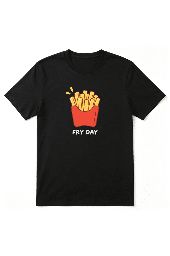 Fry Day Red French Fry Box Graphic Retro Graphic Tee For Men And Women, Fast Food Potato Lover Holiday Gift Cotton Short Sleeves T-Shirt