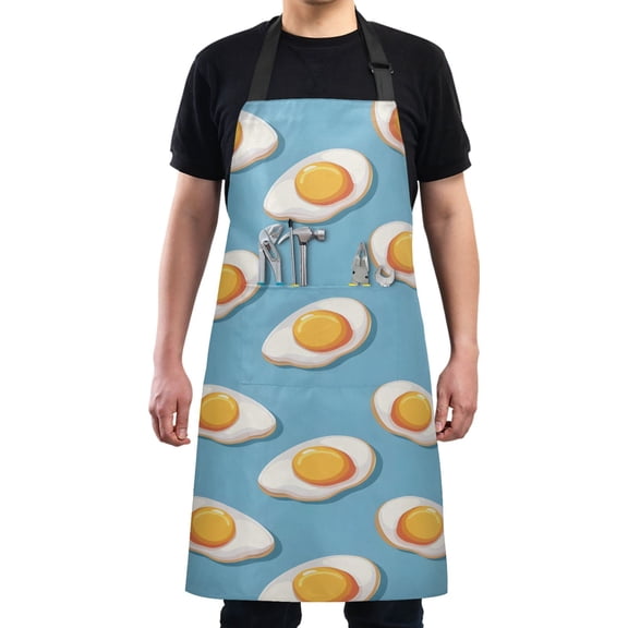 Fry Egg Pattern Kitchen Apron with 2 Pockets Adjustable waterproof Cooking Aprons for Women Men Chef