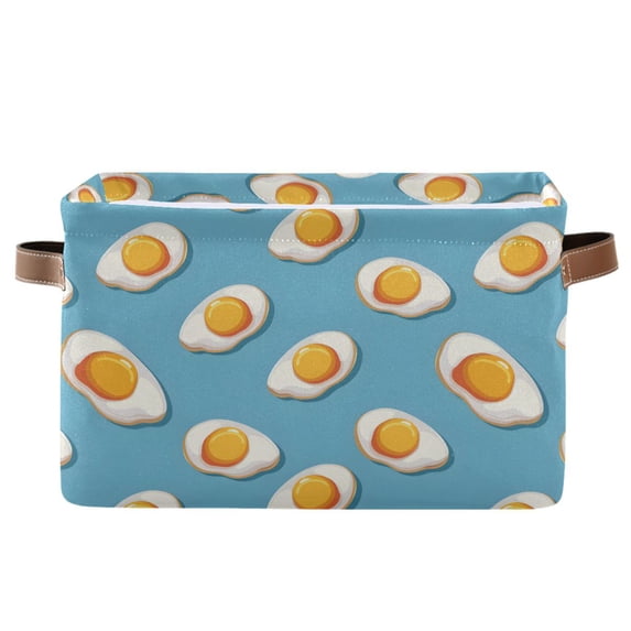 Fry Egg Pattern Storage Bins with Handle Fabric Organizer Basket Foldable Box 1 Pack 14.2x10.2x8.3