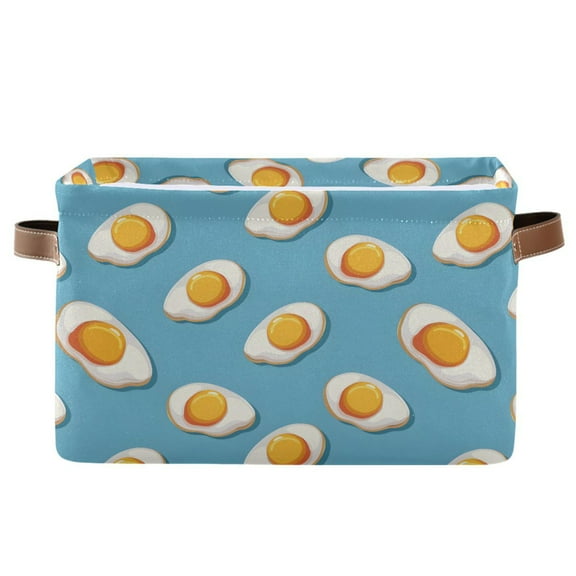 Fry Egg Pattern Storage Bins with Handle Fabric Organizer Basket Foldable Box 1 Pack 14.2x10.2x8.3