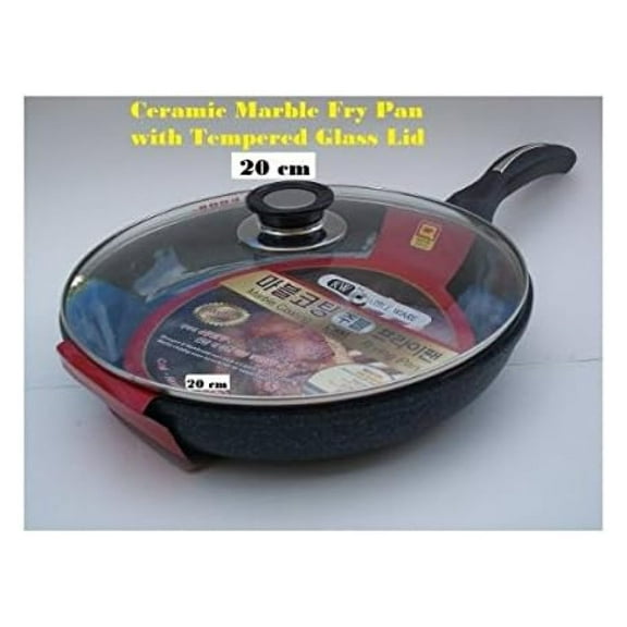 Fry Pan 20cm Non-Stick Ceramic Marble Coated Cast Aluminium with Lid - Induction & All Hob Compatible - Ideal for Eggs, Pancakes & More