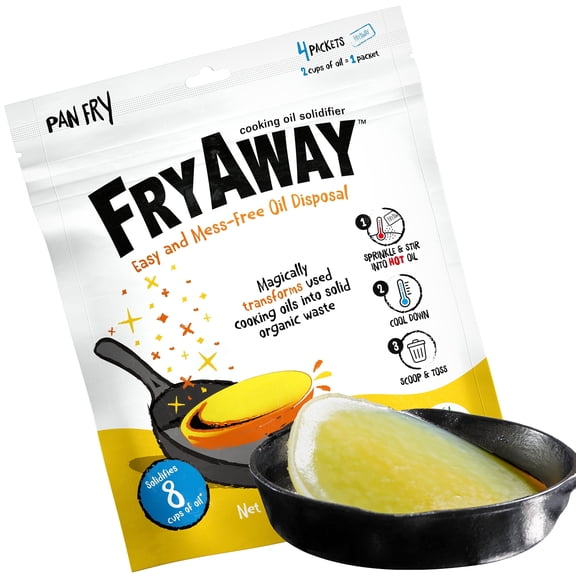 FryAway Pan Fry Cooking Oil Solidifier Powder, Plant-Based, 4 Packets (8 Cups Total)  As Seen on Shark Tank