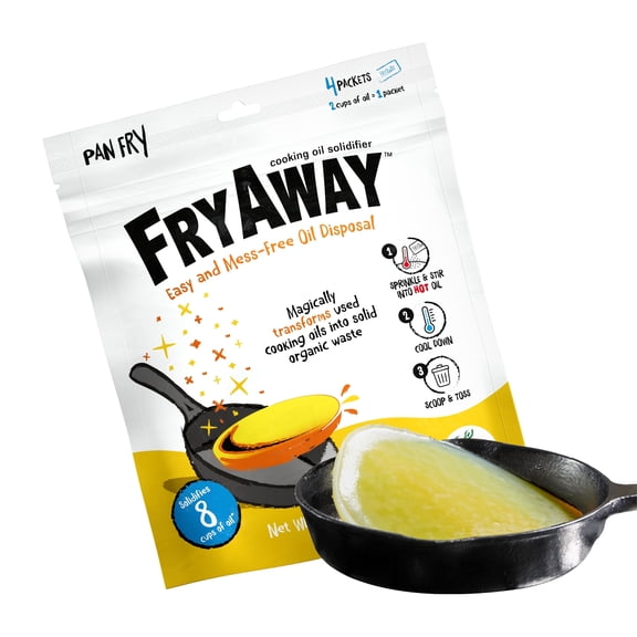FryAway® Pan Fry Cooking Oil Solidifier Powder, Plant-Based, 4 Packets (8 Cups Total) – As Seen on Shark Tank