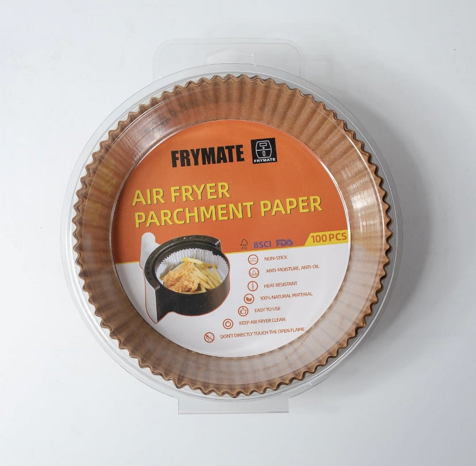 FryMate Air Fryer Liners , Disposable 8 inch Round Parchment Paper