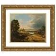 thumbnail image 1 of Fryderyk Skarbek 14x12 Gold Ornate Wood Frame and Double Matted Museum Art Print Titled - Landscape with a Windmill (circa 1850), 1 of 4