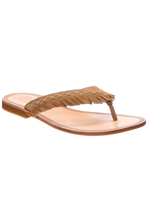 Ava Fringe Suede Sandal, 7, Tan