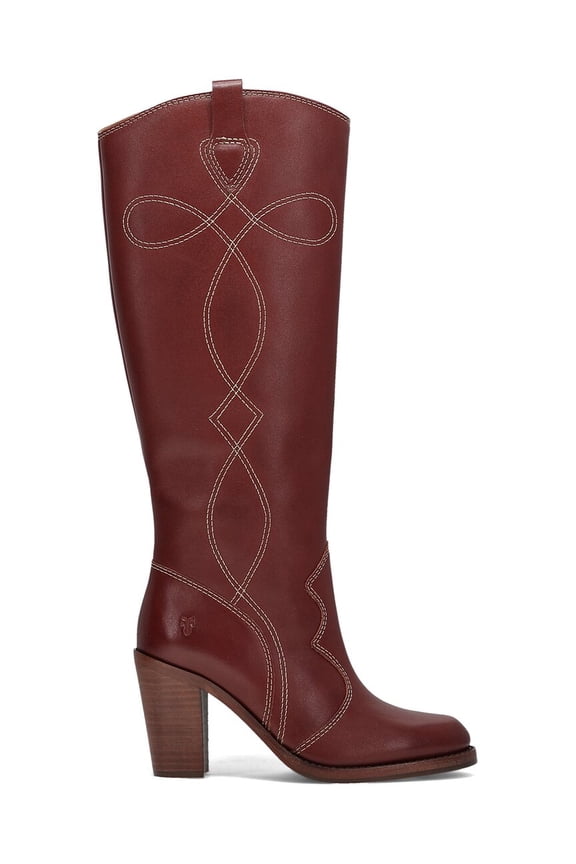 Corinne Tall Leather Boot, 10, Red