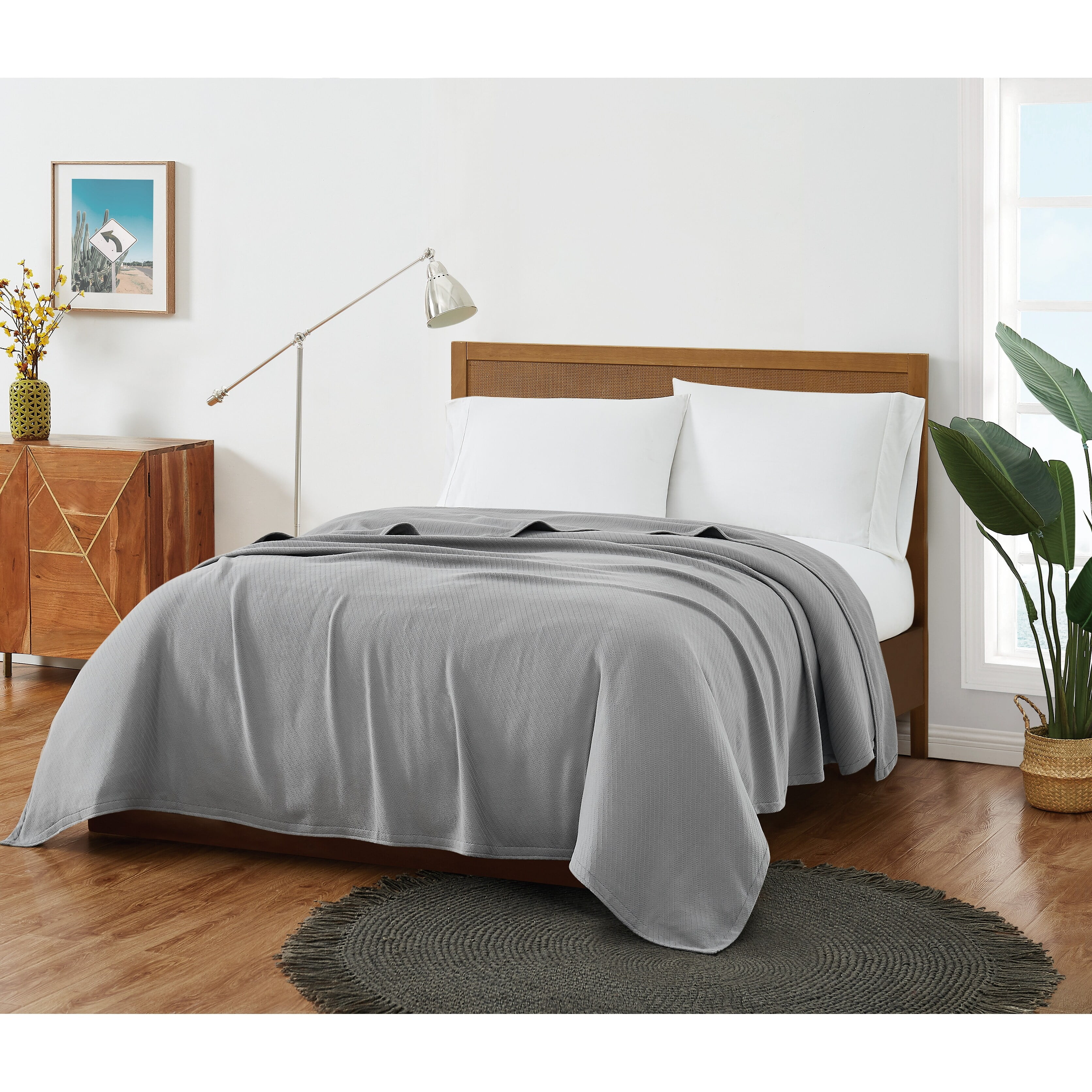 Frye King-Size Waffle Knit Cotton Blanket in Grey