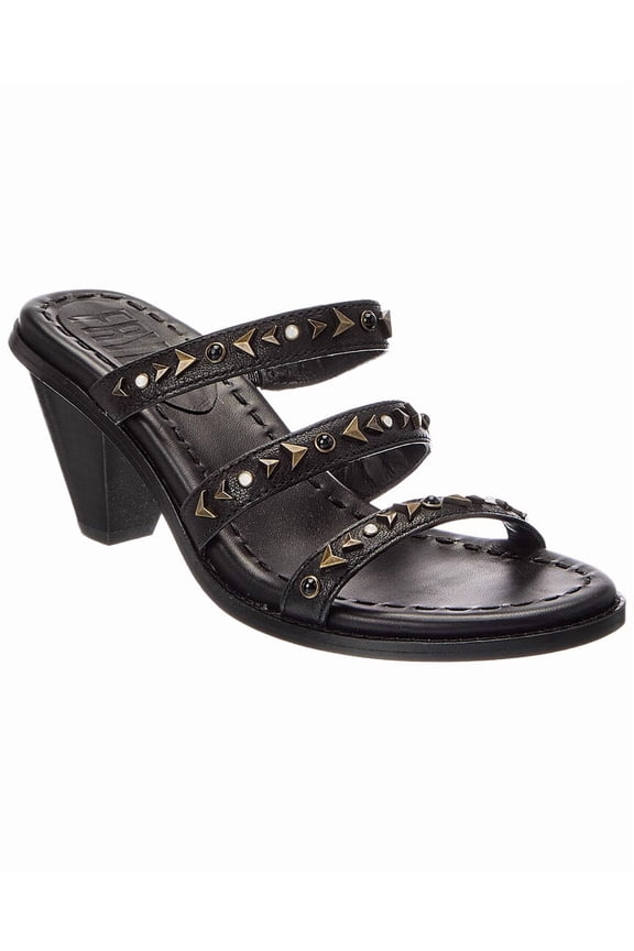 Estelle Studded Slide Leather Sandal, 8, Black