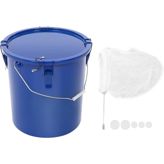 Fryer Grease Bucket, 6 Gal Oil Disposal Caddy with Lid & 4 Lock Clips & Filter Bag, Carbon Steel Oil Transport Container for Hot Cooking Oil Filtering in Restaurant Kitchen Home Use (Blue)